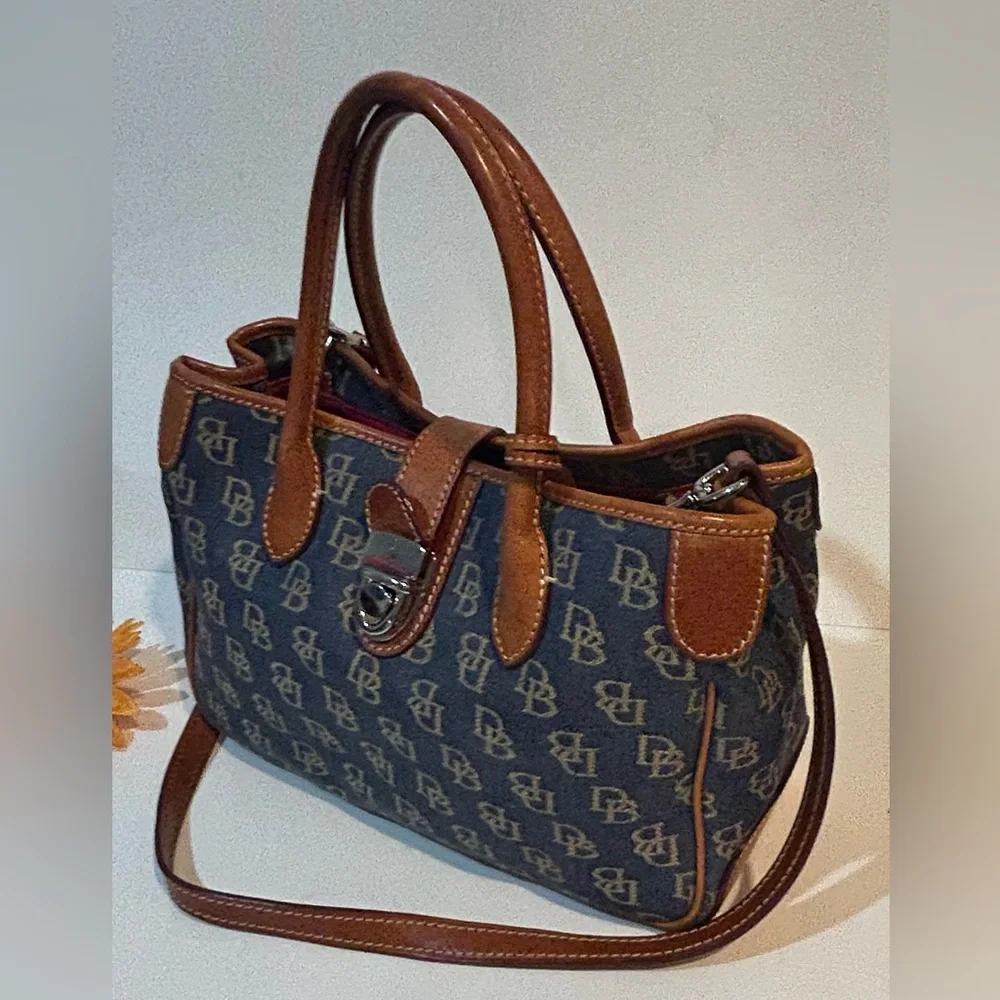 Dooney & Bourke DB Logo Denim Satchel Crossbody Bag Authentic - Picture 4 of 11